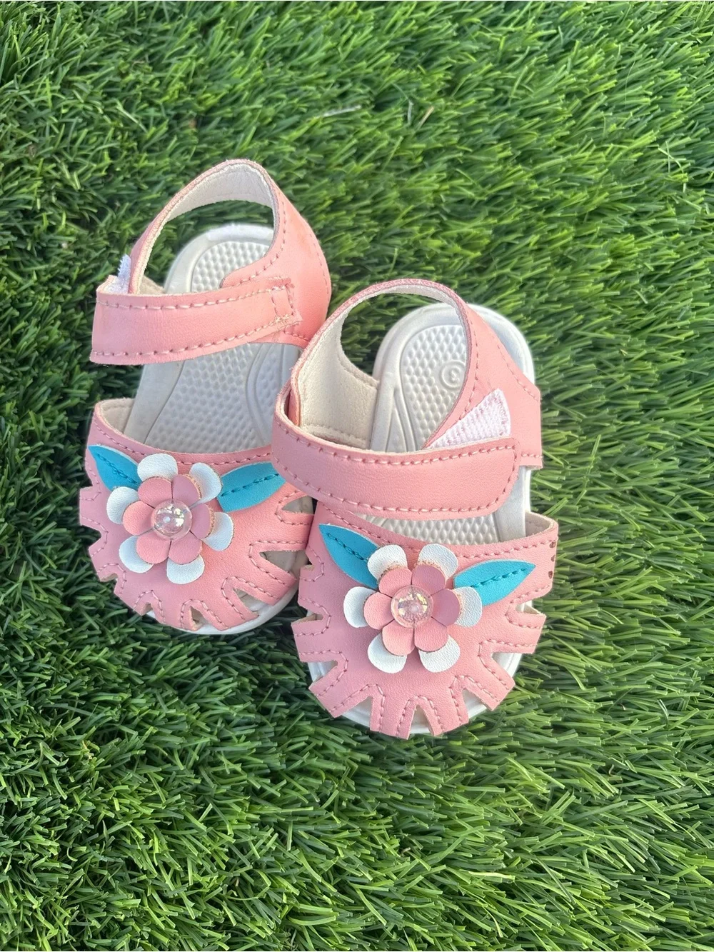 Girls Pink Floral Hook-and-Loop Sandals